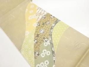 螺鈿花々に鳥・古典柄・曲線模様袋帯